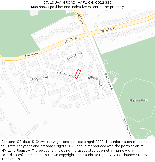 17, LOUVAIN ROAD, HARWICH, CO12 3SD: Location map and indicative extent of plot