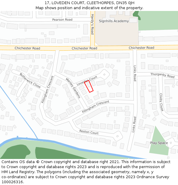 17, LOVEDEN COURT, CLEETHORPES, DN35 0JH: Location map and indicative extent of plot