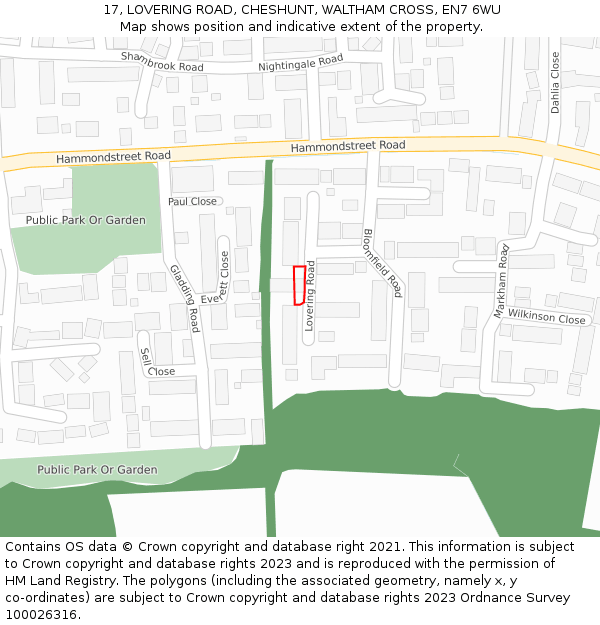 17, LOVERING ROAD, CHESHUNT, WALTHAM CROSS, EN7 6WU: Location map and indicative extent of plot