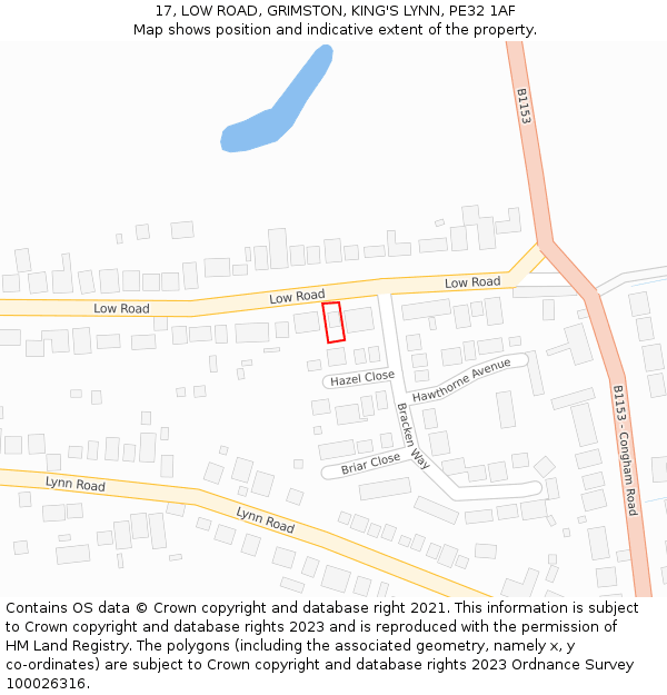 17, LOW ROAD, GRIMSTON, KING'S LYNN, PE32 1AF: Location map and indicative extent of plot