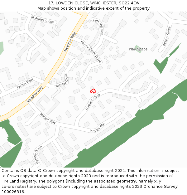 17, LOWDEN CLOSE, WINCHESTER, SO22 4EW: Location map and indicative extent of plot