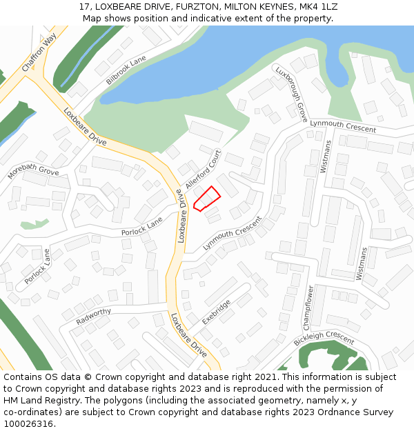 17, LOXBEARE DRIVE, FURZTON, MILTON KEYNES, MK4 1LZ: Location map and indicative extent of plot