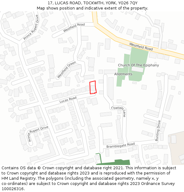 17, LUCAS ROAD, TOCKWITH, YORK, YO26 7QY: Location map and indicative extent of plot