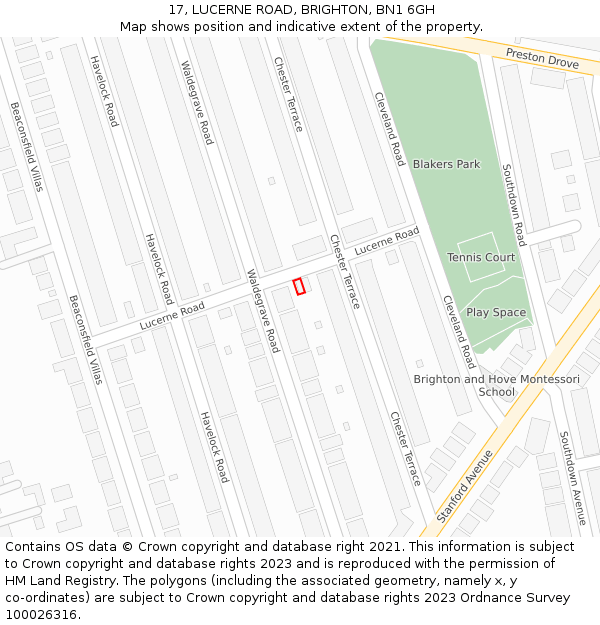 17, LUCERNE ROAD, BRIGHTON, BN1 6GH: Location map and indicative extent of plot