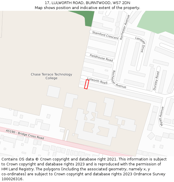 17, LULWORTH ROAD, BURNTWOOD, WS7 2DN: Location map and indicative extent of plot