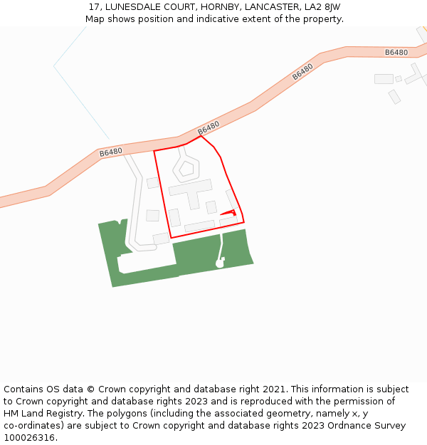 17, LUNESDALE COURT, HORNBY, LANCASTER, LA2 8JW: Location map and indicative extent of plot