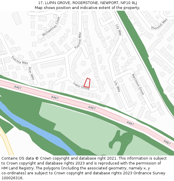 17, LUPIN GROVE, ROGERSTONE, NEWPORT, NP10 9LJ: Location map and indicative extent of plot