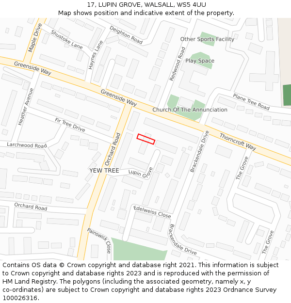 17, LUPIN GROVE, WALSALL, WS5 4UU: Location map and indicative extent of plot