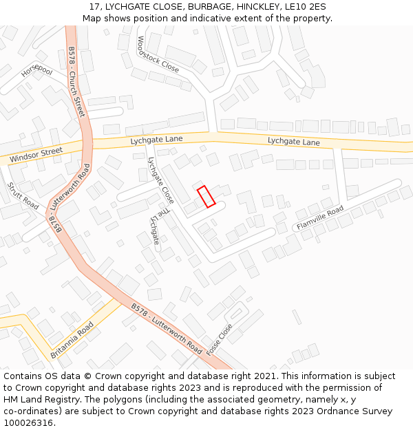 17, LYCHGATE CLOSE, BURBAGE, HINCKLEY, LE10 2ES: Location map and indicative extent of plot