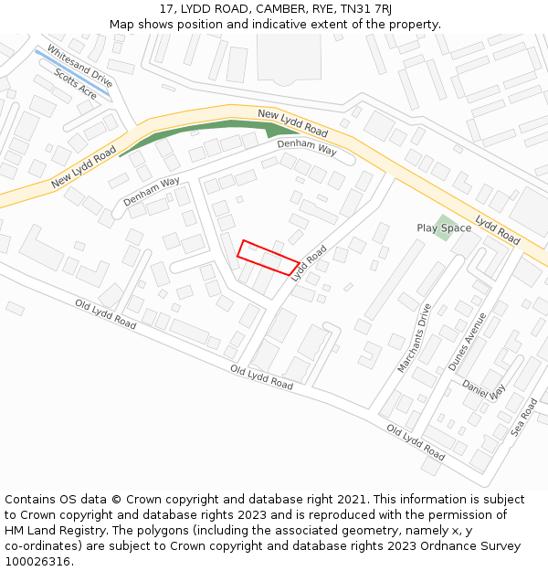 17, LYDD ROAD, CAMBER, RYE, TN31 7RJ: Location map and indicative extent of plot