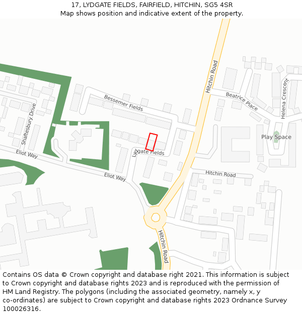 17, LYDGATE FIELDS, FAIRFIELD, HITCHIN, SG5 4SR: Location map and indicative extent of plot