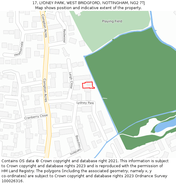 17, LYDNEY PARK, WEST BRIDGFORD, NOTTINGHAM, NG2 7TJ: Location map and indicative extent of plot