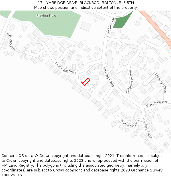 17, LYMBRIDGE DRIVE, BLACKROD, BOLTON, BL6 5TH: Location map and indicative extent of plot