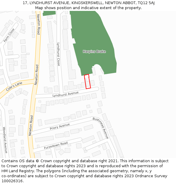 17, LYNDHURST AVENUE, KINGSKERSWELL, NEWTON ABBOT, TQ12 5AJ: Location map and indicative extent of plot