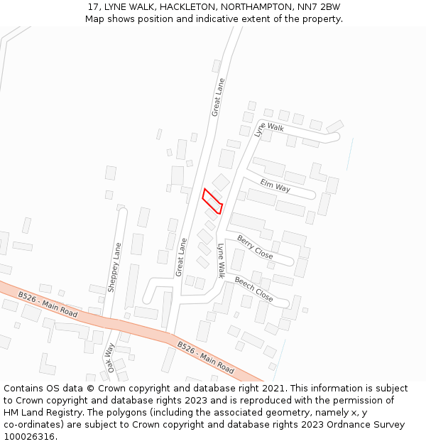 17, LYNE WALK, HACKLETON, NORTHAMPTON, NN7 2BW: Location map and indicative extent of plot