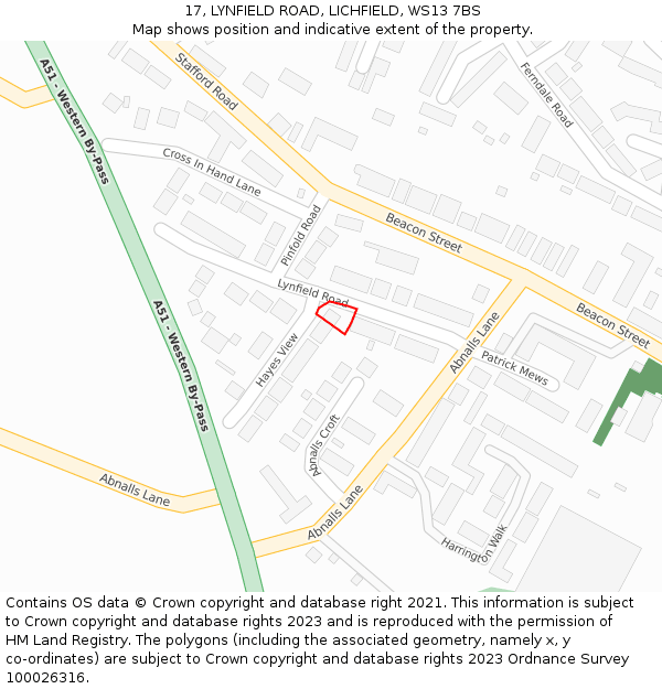 17, LYNFIELD ROAD, LICHFIELD, WS13 7BS: Location map and indicative extent of plot