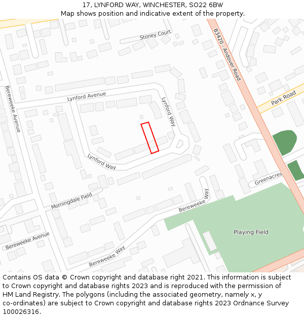 17, LYNFORD WAY, WINCHESTER, SO22 6BW: Location map and indicative extent of plot