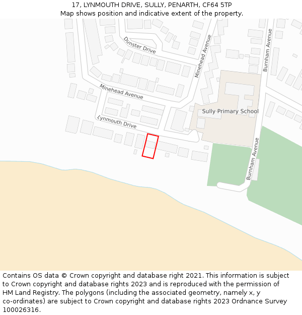 17, LYNMOUTH DRIVE, SULLY, PENARTH, CF64 5TP: Location map and indicative extent of plot