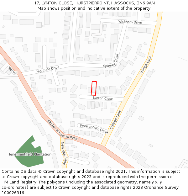 17, LYNTON CLOSE, HURSTPIERPOINT, HASSOCKS, BN6 9AN: Location map and indicative extent of plot