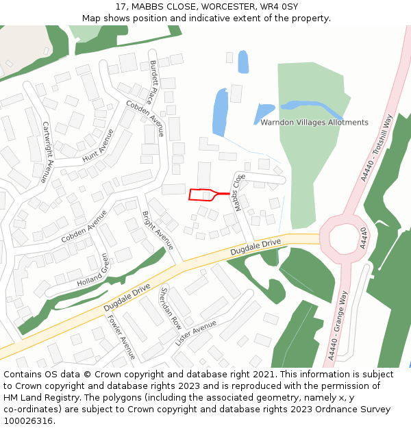 17, MABBS CLOSE, WORCESTER, WR4 0SY: Location map and indicative extent of plot