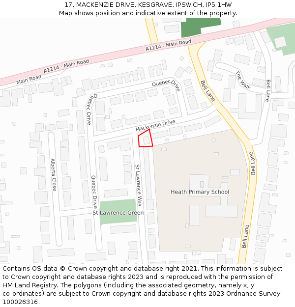 17, MACKENZIE DRIVE, KESGRAVE, IPSWICH, IP5 1HW: Location map and indicative extent of plot