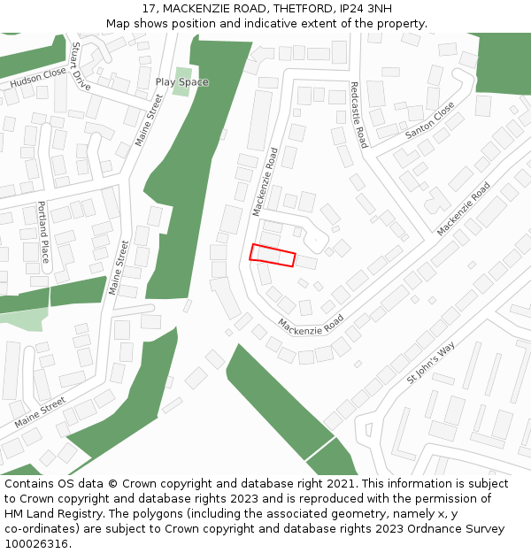 17, MACKENZIE ROAD, THETFORD, IP24 3NH: Location map and indicative extent of plot