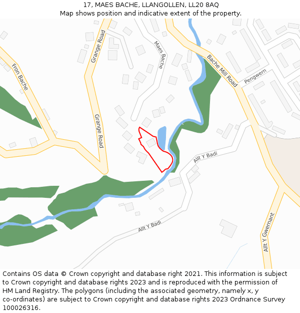 17, MAES BACHE, LLANGOLLEN, LL20 8AQ: Location map and indicative extent of plot