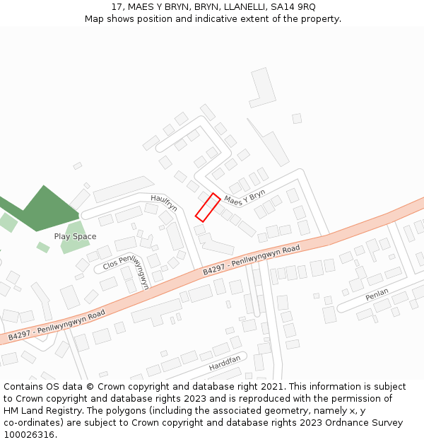 17, MAES Y BRYN, BRYN, LLANELLI, SA14 9RQ: Location map and indicative extent of plot