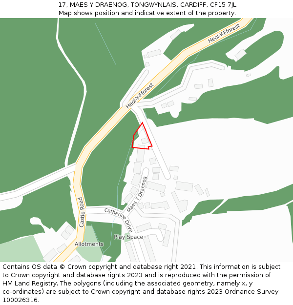 17, MAES Y DRAENOG, TONGWYNLAIS, CARDIFF, CF15 7JL: Location map and indicative extent of plot