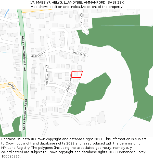 17, MAES YR HELYG, LLANDYBIE, AMMANFORD, SA18 2SX: Location map and indicative extent of plot