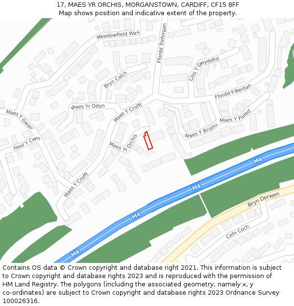 17, MAES YR ORCHIS, MORGANSTOWN, CARDIFF, CF15 8FF: Location map and indicative extent of plot