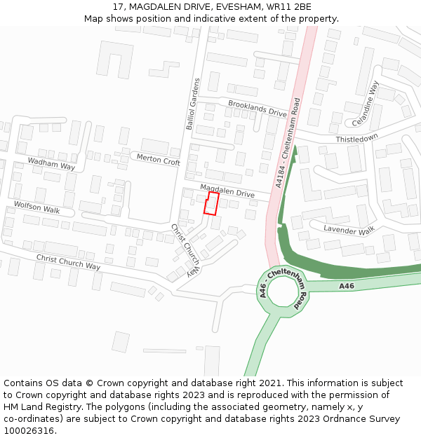 17, MAGDALEN DRIVE, EVESHAM, WR11 2BE: Location map and indicative extent of plot