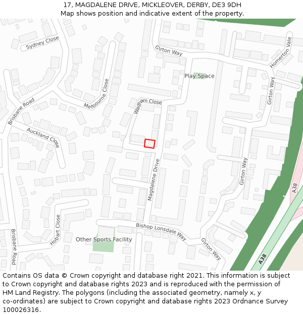 17, MAGDALENE DRIVE, MICKLEOVER, DERBY, DE3 9DH: Location map and indicative extent of plot