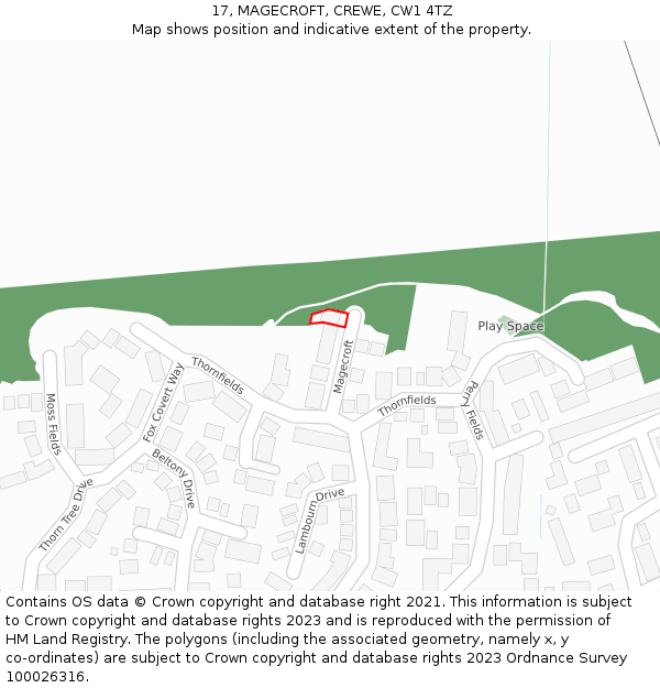 17, MAGECROFT, CREWE, CW1 4TZ: Location map and indicative extent of plot