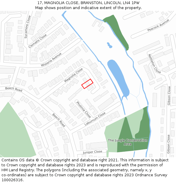 17, MAGNOLIA CLOSE, BRANSTON, LINCOLN, LN4 1PW: Location map and indicative extent of plot