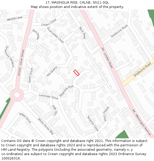 17, MAGNOLIA RISE, CALNE, SN11 0QL: Location map and indicative extent of plot