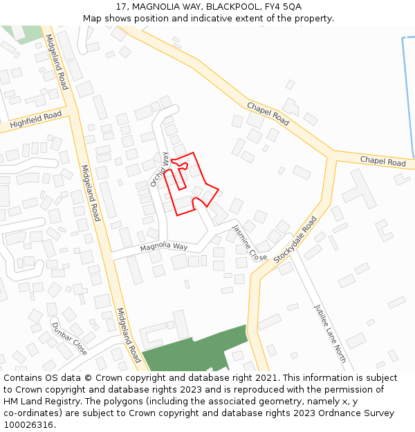 17, MAGNOLIA WAY, BLACKPOOL, FY4 5QA: Location map and indicative extent of plot