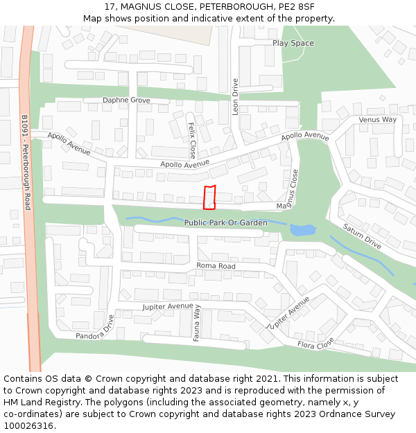 17, MAGNUS CLOSE, PETERBOROUGH, PE2 8SF: Location map and indicative extent of plot