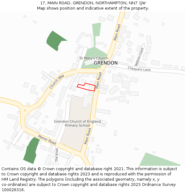 17, MAIN ROAD, GRENDON, NORTHAMPTON, NN7 1JW: Location map and indicative extent of plot