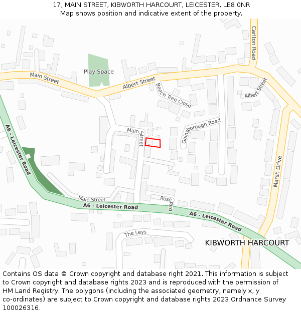 17, MAIN STREET, KIBWORTH HARCOURT, LEICESTER, LE8 0NR: Location map and indicative extent of plot