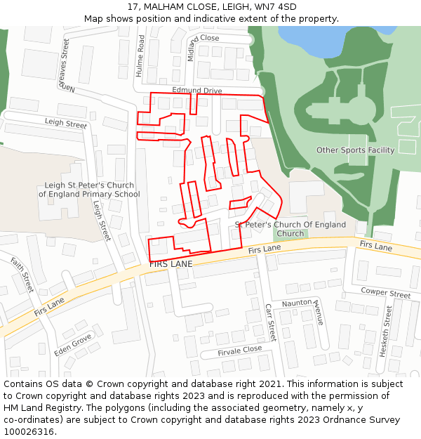 17, MALHAM CLOSE, LEIGH, WN7 4SD: Location map and indicative extent of plot