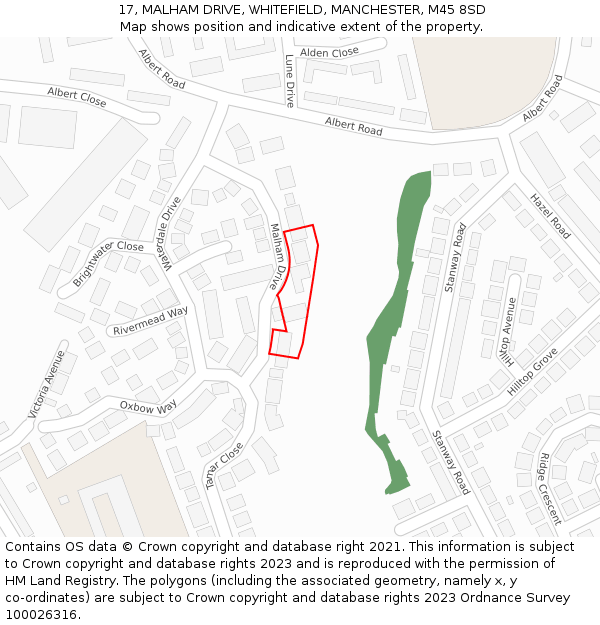 17, MALHAM DRIVE, WHITEFIELD, MANCHESTER, M45 8SD: Location map and indicative extent of plot
