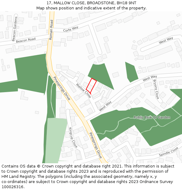 17, MALLOW CLOSE, BROADSTONE, BH18 9NT: Location map and indicative extent of plot