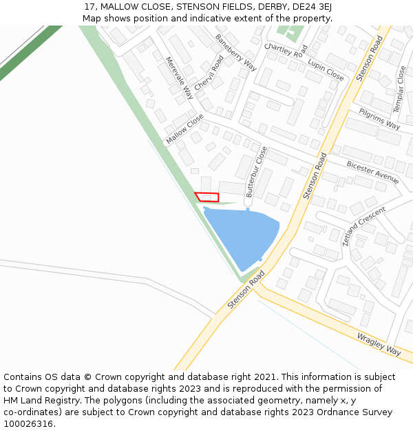17, MALLOW CLOSE, STENSON FIELDS, DERBY, DE24 3EJ: Location map and indicative extent of plot
