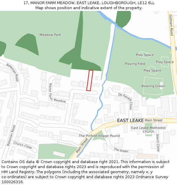 17, MANOR FARM MEADOW, EAST LEAKE, LOUGHBOROUGH, LE12 6LL: Location map and indicative extent of plot