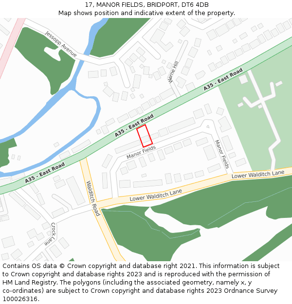 17, MANOR FIELDS, BRIDPORT, DT6 4DB: Location map and indicative extent of plot