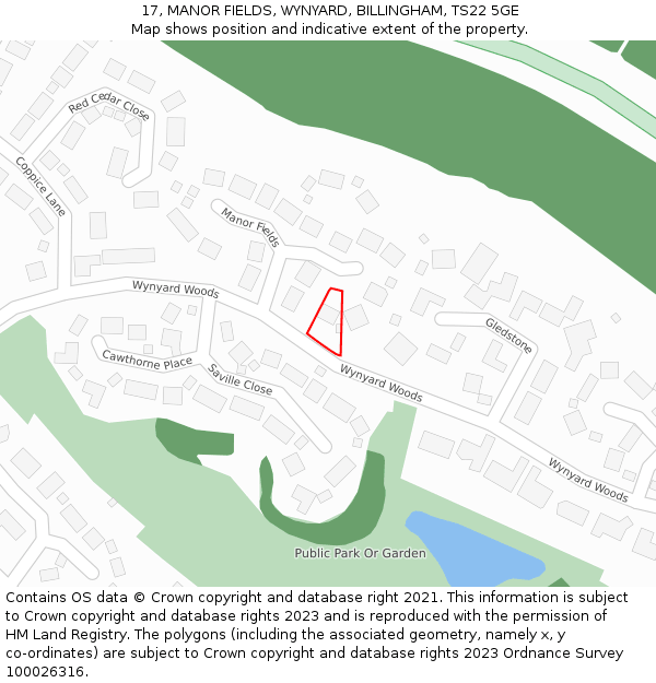 17, MANOR FIELDS, WYNYARD, BILLINGHAM, TS22 5GE: Location map and indicative extent of plot