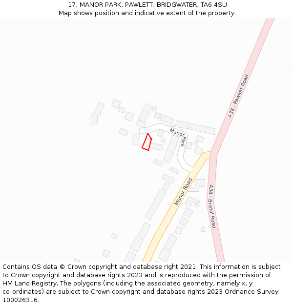 17, MANOR PARK, PAWLETT, BRIDGWATER, TA6 4SU: Location map and indicative extent of plot