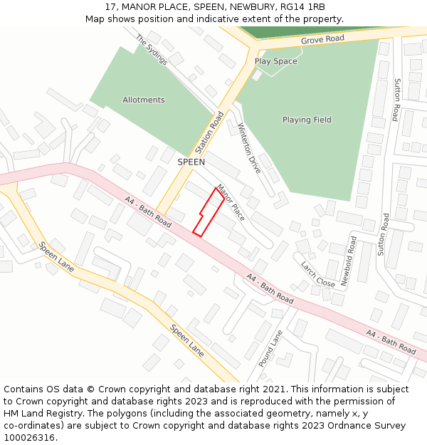 17, MANOR PLACE, SPEEN, NEWBURY, RG14 1RB: Location map and indicative extent of plot