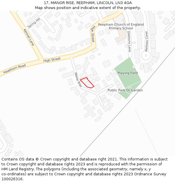 17, MANOR RISE, REEPHAM, LINCOLN, LN3 4GA: Location map and indicative extent of plot